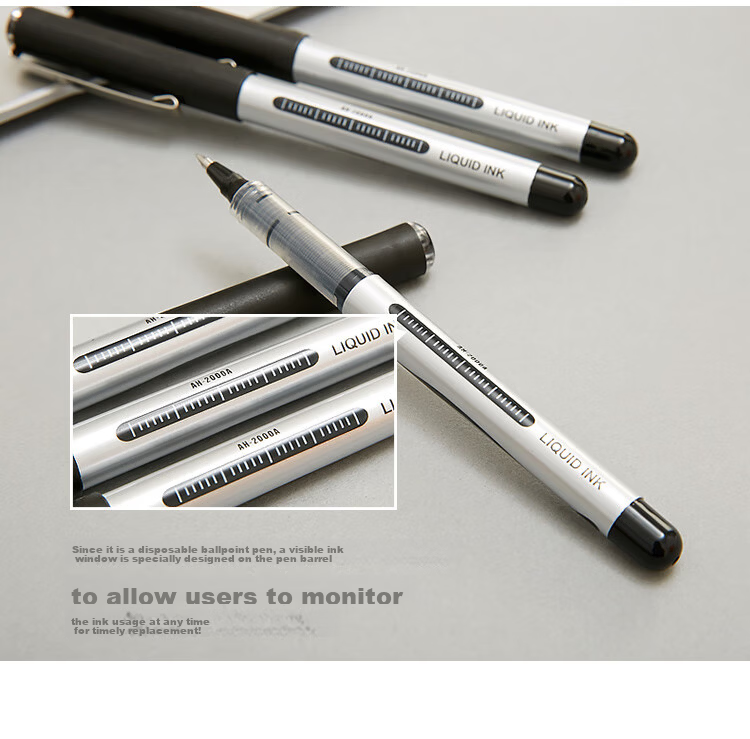 AIHAO Signature Pen, 0.5mm Black, Direct Liquid Rollerball Pen, Bullet Tip, Office Use, Water-Based Ink, Large Capacity Direct Liquid Pen, AH2000 2