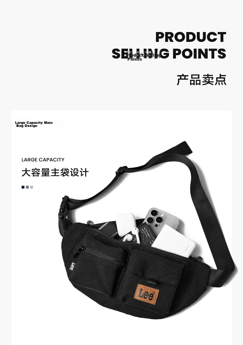 Lee Men's Large Capacity Crossbody Bag Outdoor Sports Chest Bag Daily Commuter Small Waist Bag Casual Lightweight Shoulder Bag for Women 4