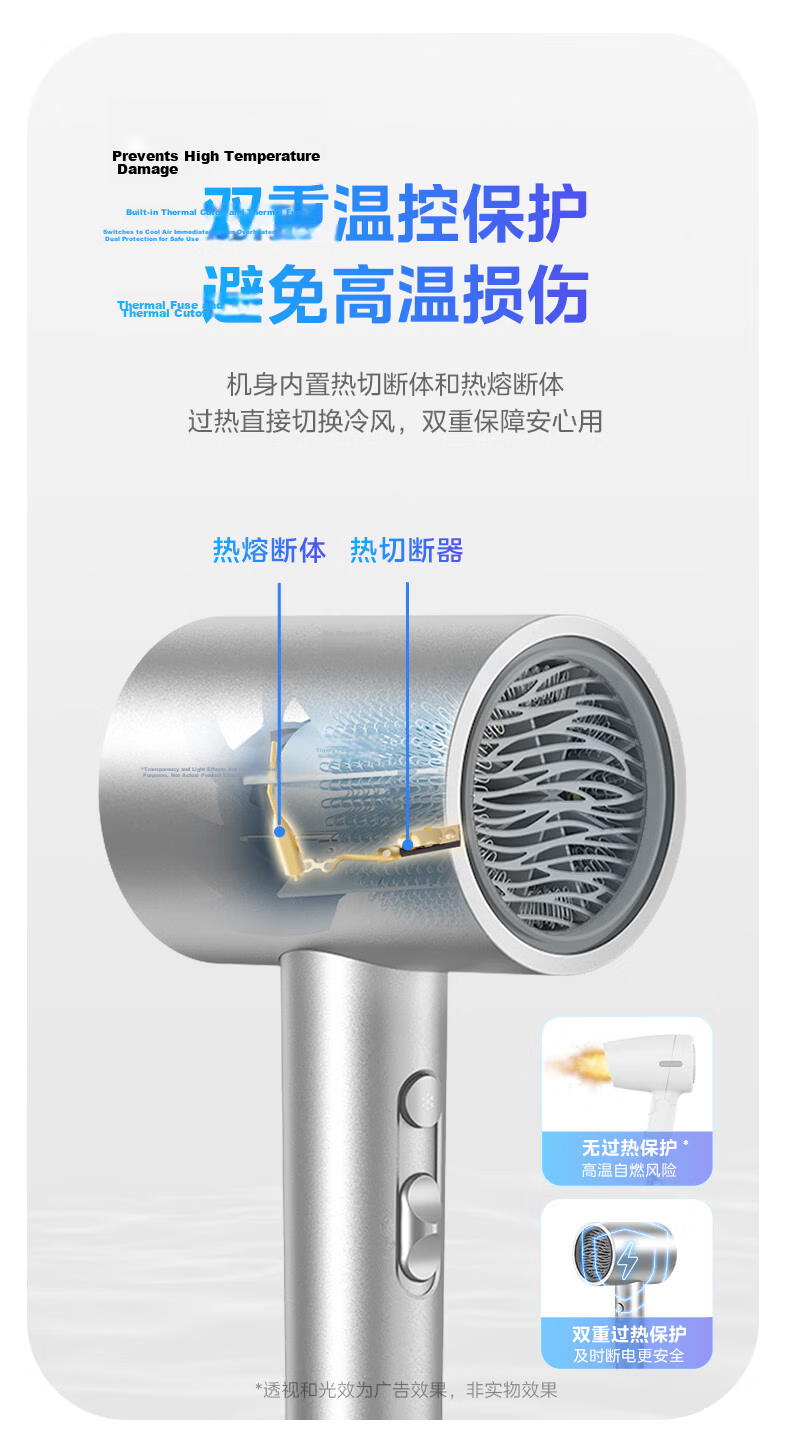 Midea 800 Million Plasma Hair Dryer Home Negative Ion Hair Care Hair Dryer 1800W High Power Quick Drying Hair Dryer FJ308 Silver Holiday Gift 12