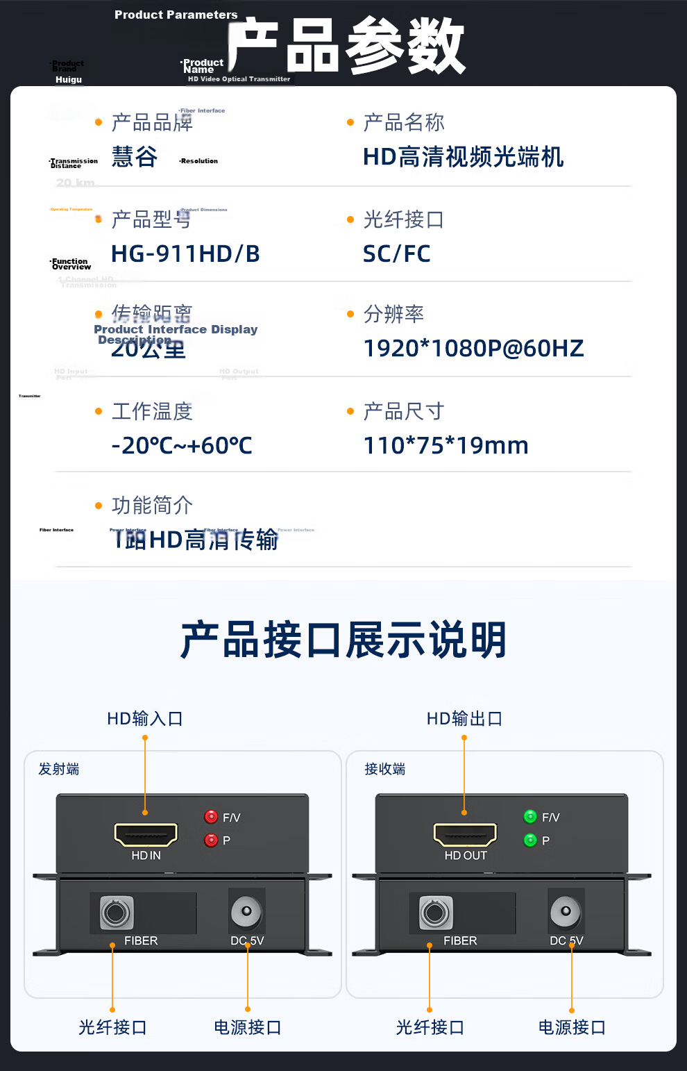 Huigu HDMI Optical Terminal, High-Definition Video Optical Terminal, HDMI Fiber Optic Extender, 1-Channel HDMI + Audio + Local Loop-Out, FC Interface, HG-811HD 11
