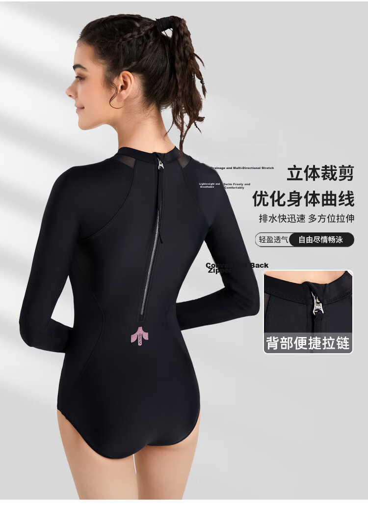 Arena Women's One-Piece Long Sleeve Swimsuit Slimming Chlorine Resistant UV Protection Professional Sports Surf Beach Swimwear 6