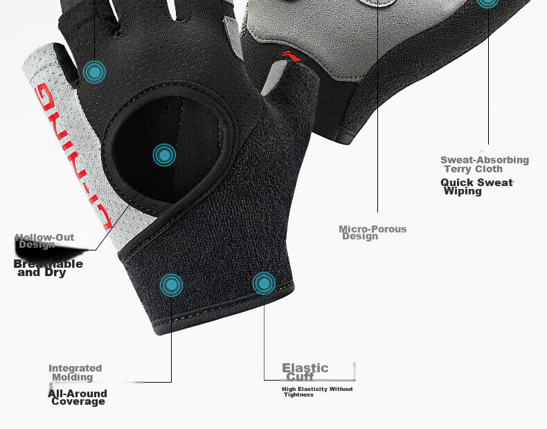 LI-NING Men's Fitness Gloves Half Finger Sports Cycling Pull-Up Bar Weightlifting Training Climbing Wear-Resistant Non-Slip 6
