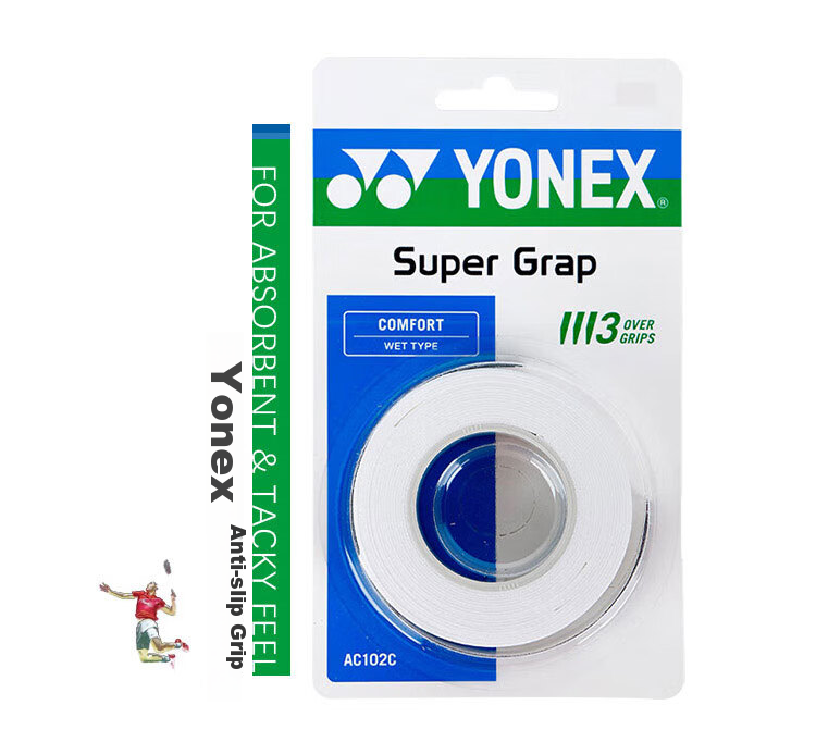 YONEX Badminton Grip Tape Sweat Absorbent Handle Tape AC-102C-011 White 3-Pack 3