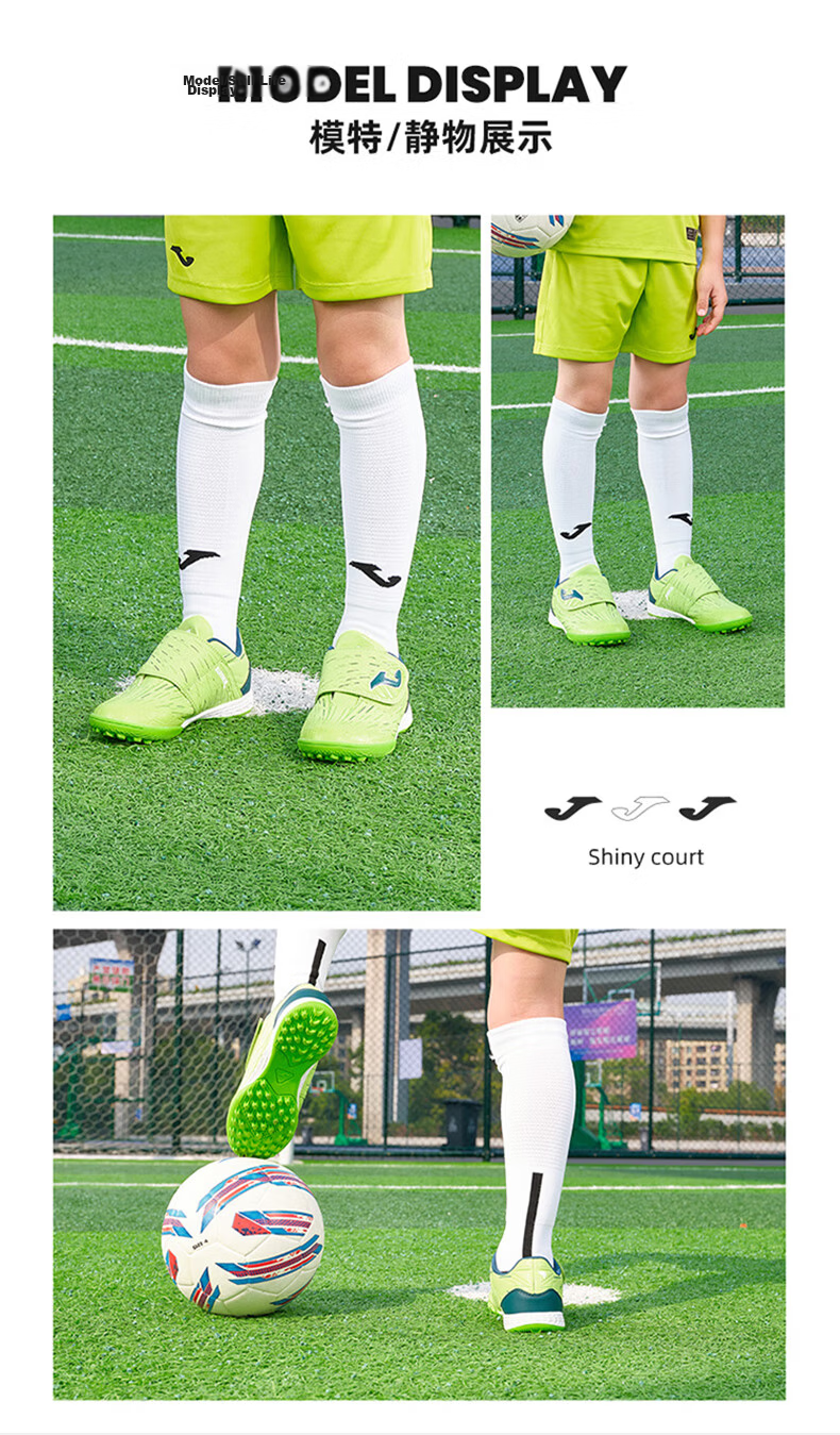 JOMA Soccer Shoes for Children, TF Turf Cleats, Boys And Girls Youth Non-Slip Wear-Resistant Velcro Football Training Shoes, Grass Green, Size 29 16