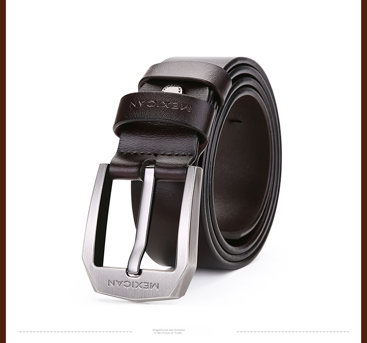 MEXICAN Men's Genuine Leather Pin Buckle Business Casual Trendy Belt Birthday Gift for Men and Dad 15