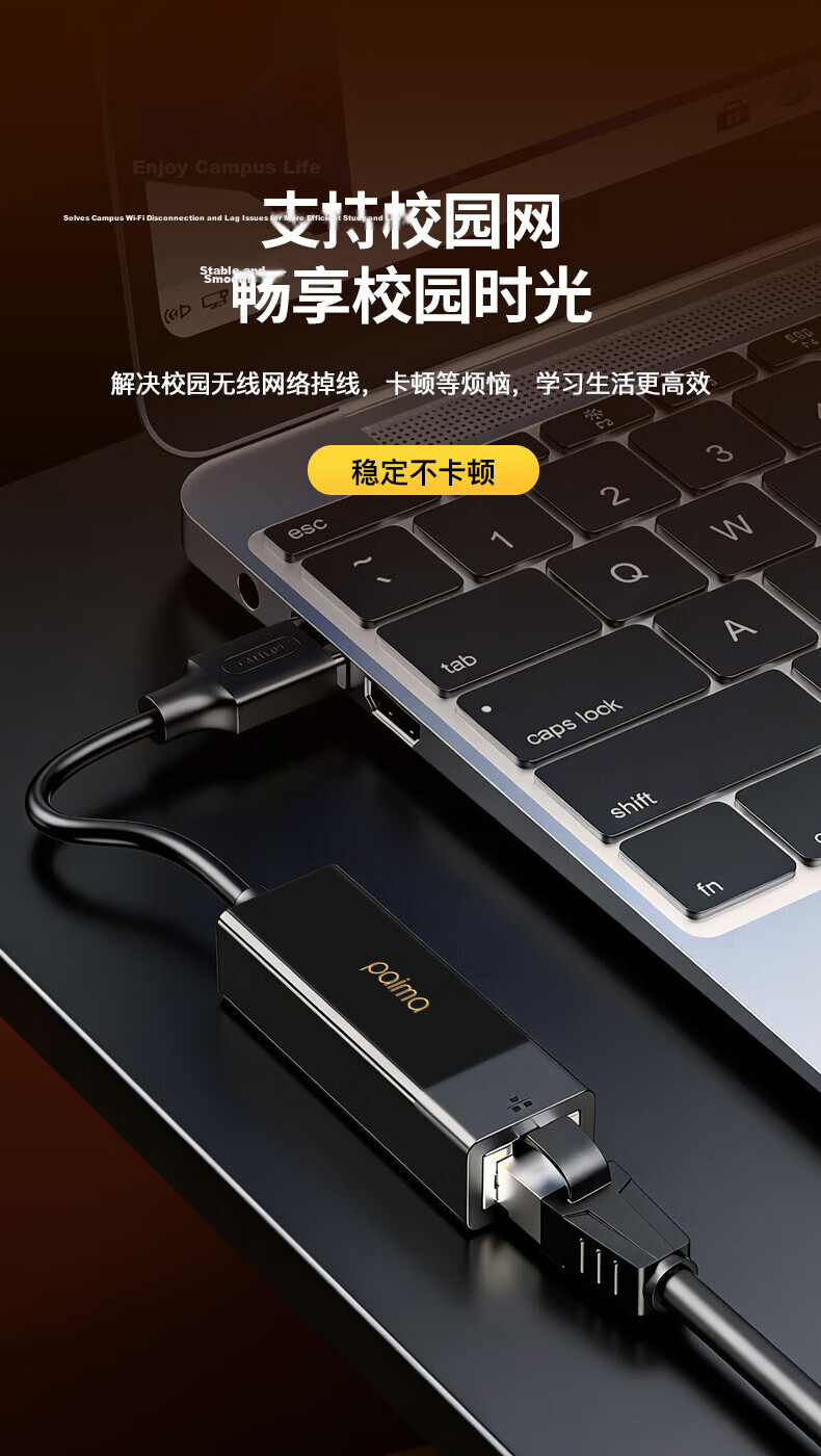 Paima Type-C to Ethernet Adapter RJ45 Wired Network Card Converter 100Mbps Compatible with Apple Mac Huawei Xiaomi Laptop External Dock 6