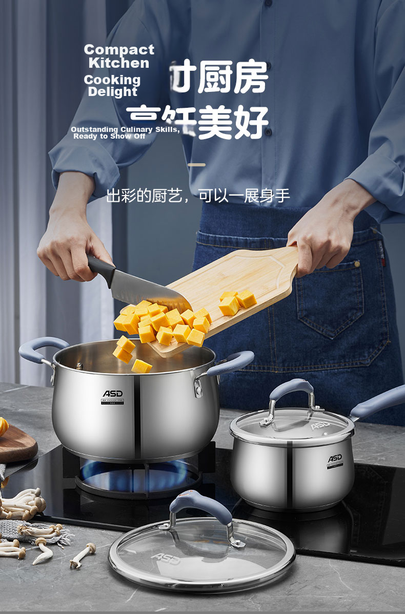 ASD Soup Pot, 304 Stainless Steel Thickened Stew Pot, Raised And Enlarged Braising Pot, 24CM Universal for Gas And Induction Cooktops H5 7