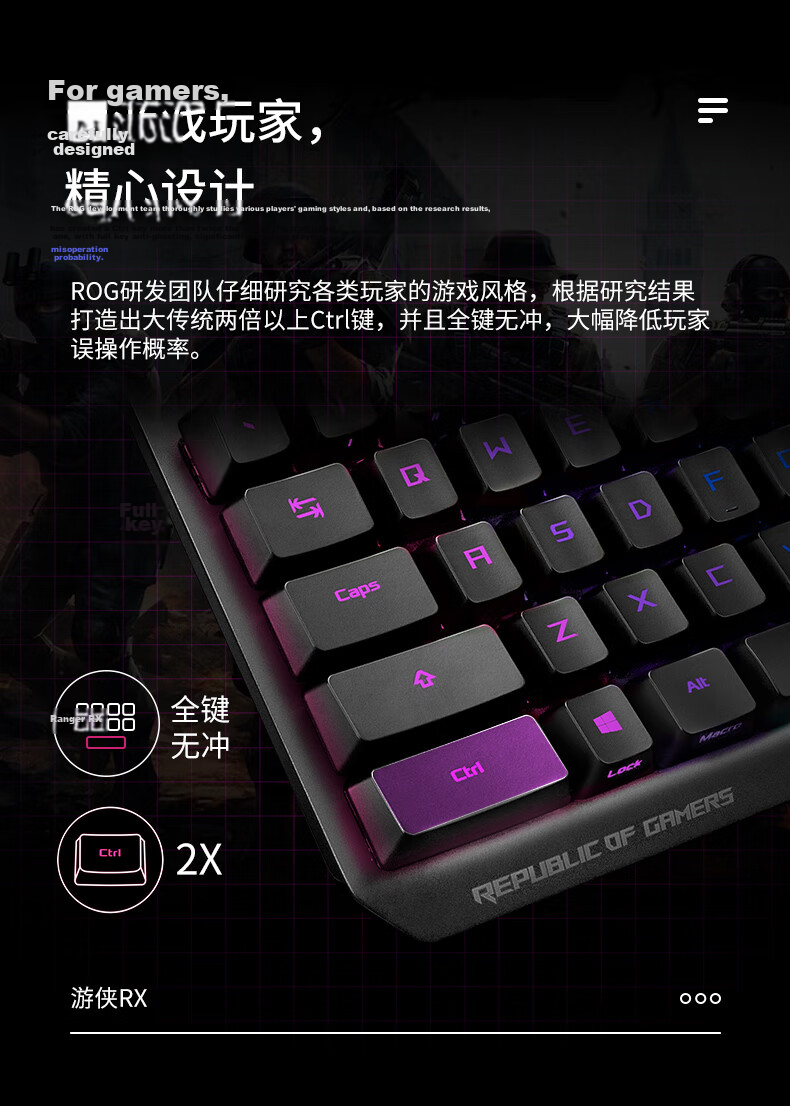 ROG Warrior 2 RX Mechanical Keyboard Wired Gaming Keyboard with RX Blue Switches RGB Backlight Black Myth: Wukong/LPL Waterproof And Dustproof Keyboard 104 Keys Black 11