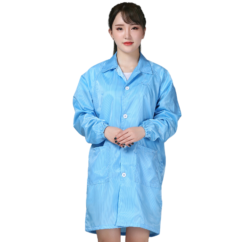 Houchuang Striped Anti-Static Lab Coat Food and Electronics Workshop Cleanroom Workwear Blue Lab Coat L