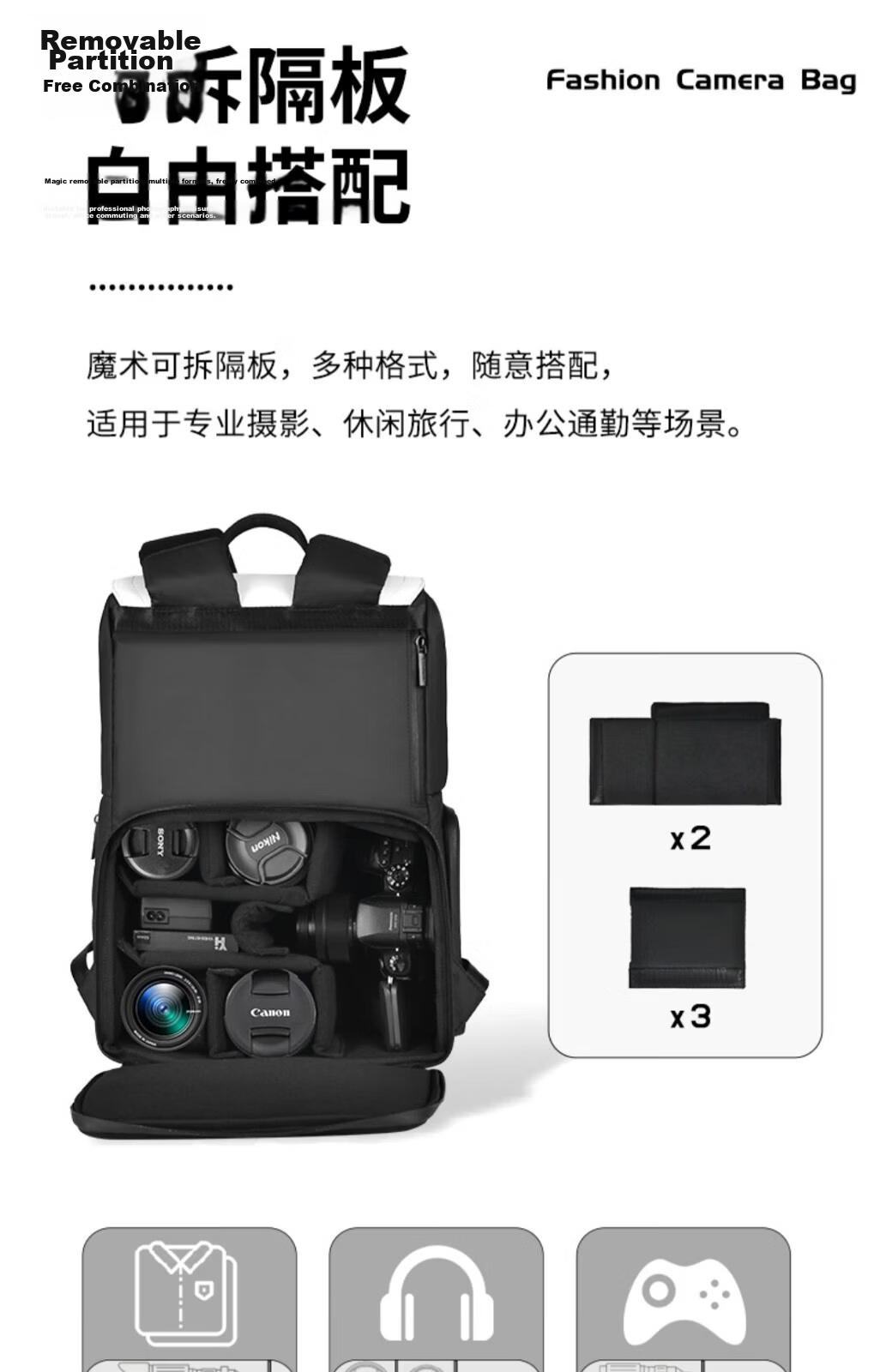 CWATCUN Kaden Camera Backpack Dual Shoulder Bag for Fujifilm Sony Canon DSLR Camera Photography Bag Casual Commuter Shockproof High-Quality Top and Bottom Compartments Unisex 8