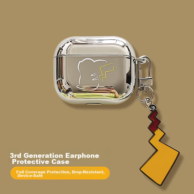 Incaida AirPods 3 Protective Case [Electroplated Pikachu] Apple Wireless Bluetooth Earphone Case Anti-Drop Creative Non-Slip Storage Box