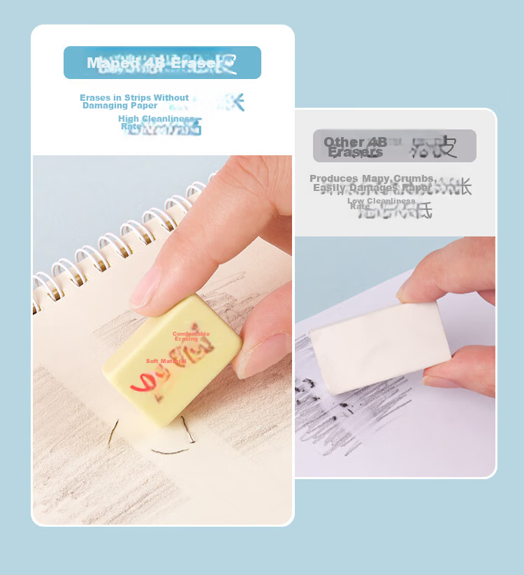 Maped Student 4B Medium Eraser 2-Pack Yellow Sketch Drawing Art Eraser Low-Dust Smudge-Free Exam Stationery 4