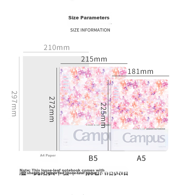 KOKUYO A5 Watercolor Whisper Campus Compact Loose-Leaf Notebook with 40 Lined Sheets Green WSG-RUDP12G 2
