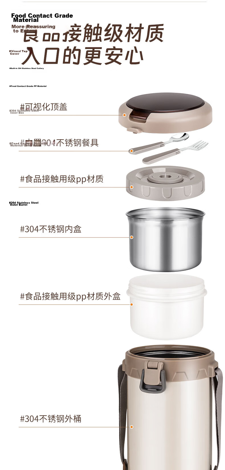 ASD Lunch Box, 304 Stainless Steel Insulated Lunch Box, Portable Pot, Student Insulated Container, RWS20H9WG-W 15