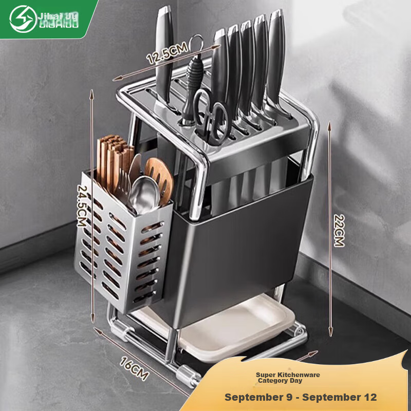 Jibaiju Kitchen Knife Rack Storage Chopsticks Holder Household Countertop Knife Stand Multifunctional Knife Organizer with Drip Tray