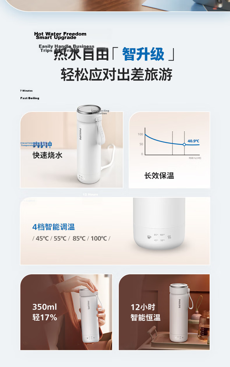 PHILIPS Electric Kettle Thermos Mini Portable Travel Temperature Control Cup for Men and Women Holiday Gift 3