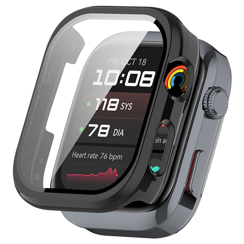 KMaxAI Full-Coverage Protective Case and Screen Protector for Huawei Watch D2 Blood Glucose Monitor, Scratch-Resistant Hard Shell with Anti-Fingerprint Tempered Glass, Black
