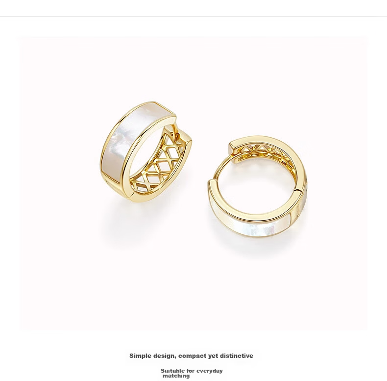 Aji Bean Women's Gold Mother-of-Pearl Vintage Hoop Earrings Luxury Niche Gift for Teacher's Day 3