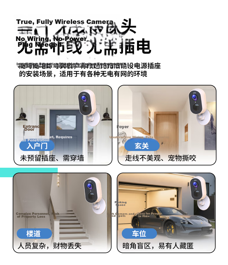 Leiweishi Wireless Battery-Powered 5G Home Door Camera with WiFi, Remote Mobile Monitoring, 360° Panoramic View, Night Vision, No Power Plug Needed, Indoor and Outdoor Use 5