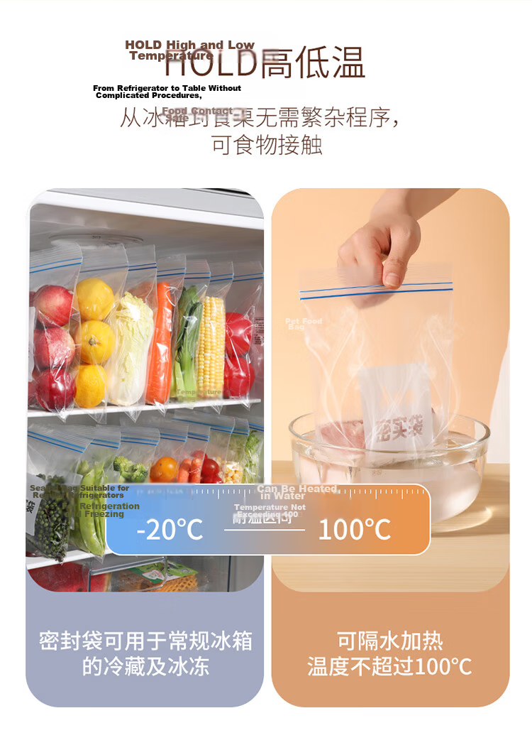 Meiliya Food Storage Sealing Bags Assorted Sizes 90pcs Household Food Grade Freezer Double Zipper Thickened Refrigerator Vegetable Bags 4