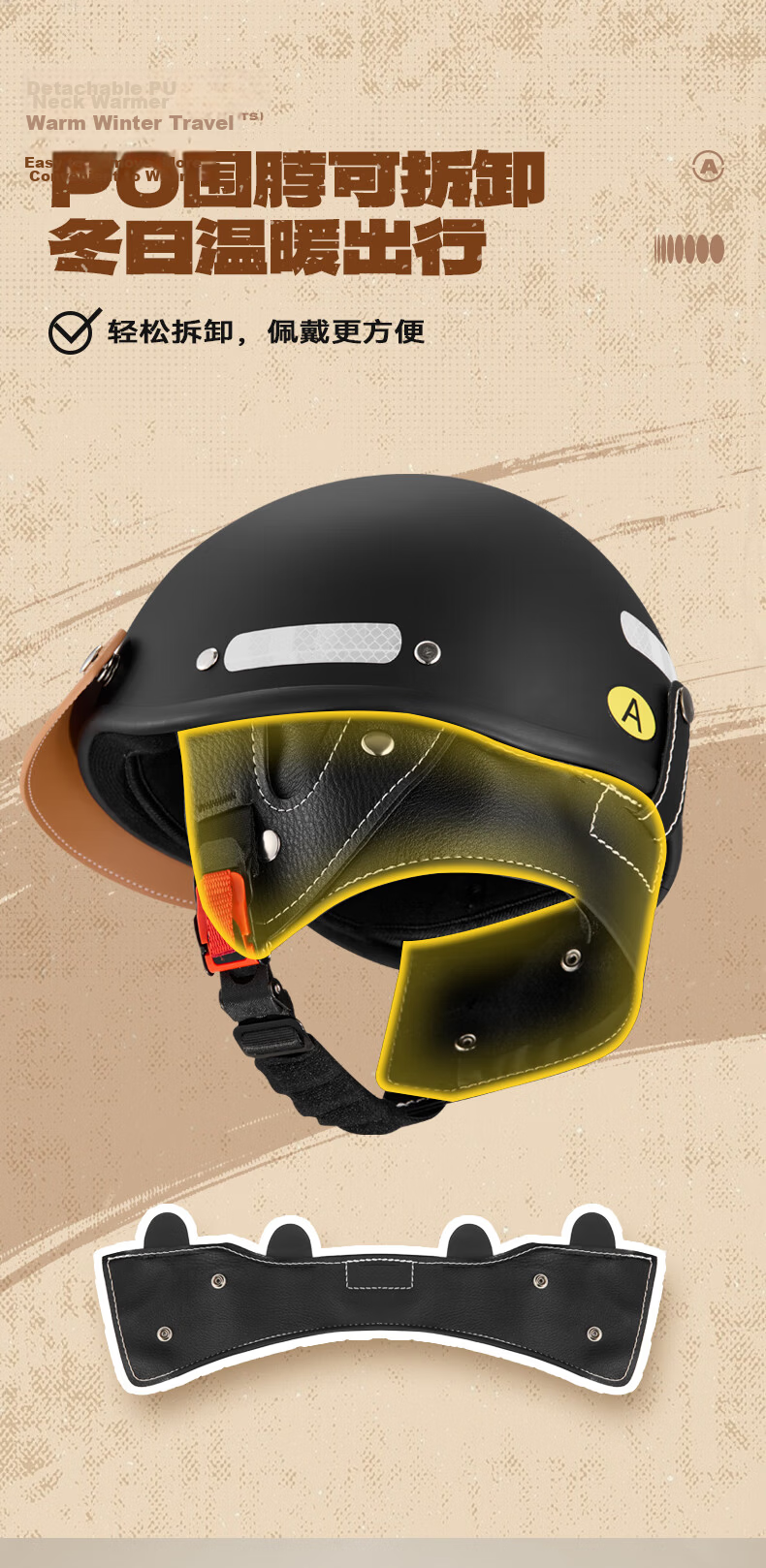 Adandyish Vintage Harley Half Helmet 3C Certified New National Standard Class A Four-Season Unisex Motorcycle Scooter Helmet Electric Motorcycle Safety Helmet Matte Black + Black Tea Visor 12
