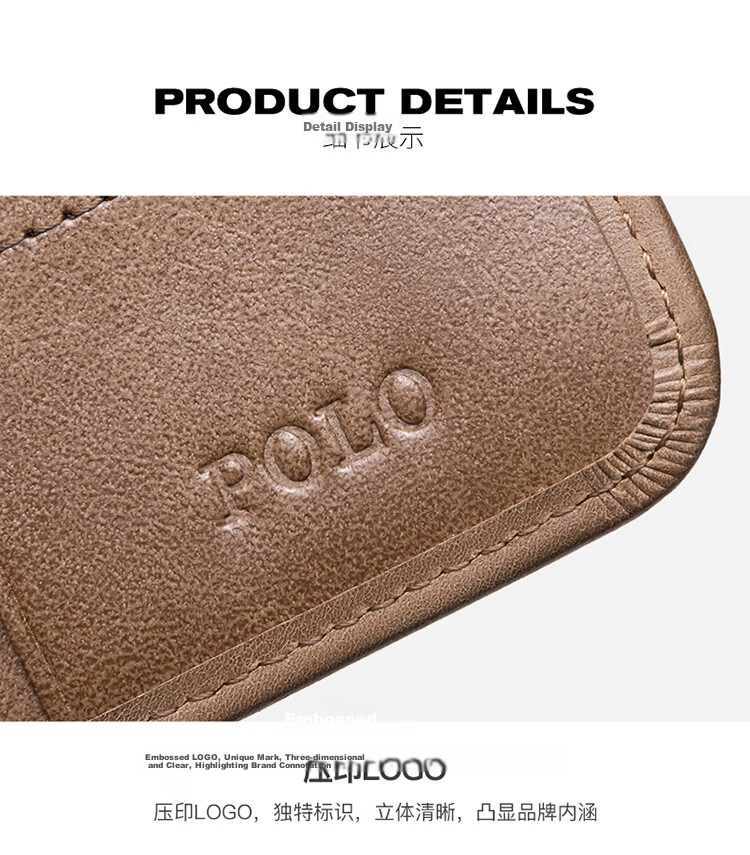 POLO Men's Top Layer Leather Wallet Multi-card Holder Card Holder Multi-function ID Card Holder Gift Box Birthday Gift for Boyfriend 20