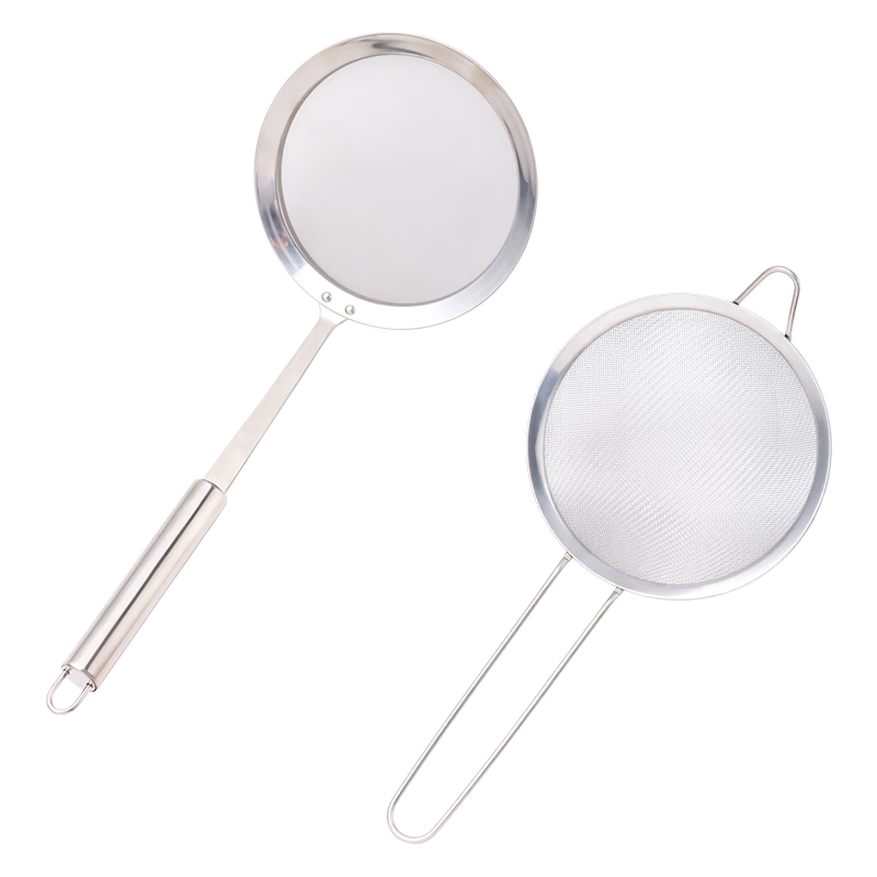 Baijie Stainless Steel Fine Mesh Strainer and Skimmer Set for Soy Milk, Herbal Tea, Juice, and Flour Sifting - 2 Pieces