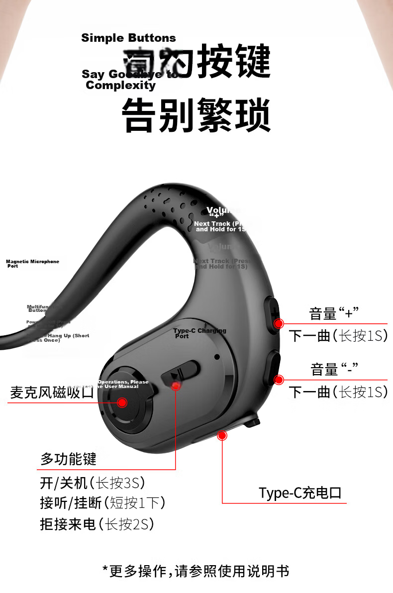 Masentek G9 Wireless Bluetooth Earphones Open-Ear Hook Style Dual Microphone Bone Conduction Concept Neckband Noise-Cancelling Sports Running Music Gaming 20