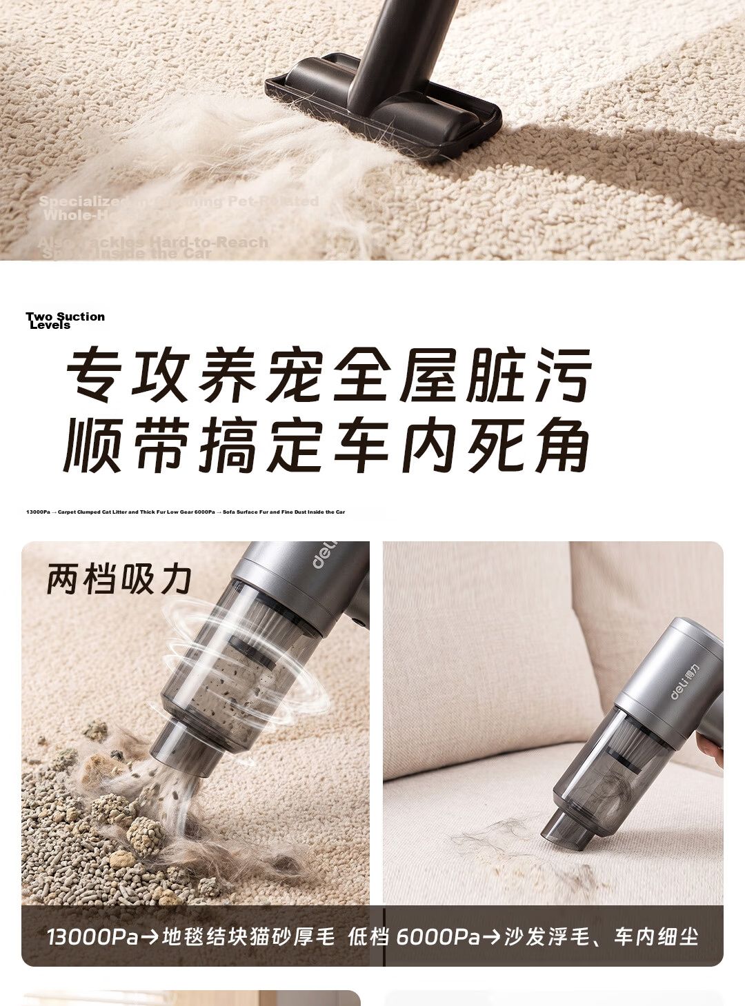 Deli Brushless Storm Suction Handheld Vacuum Cleaner Wireless Car and Home Mini Desktop Dust Removal 2