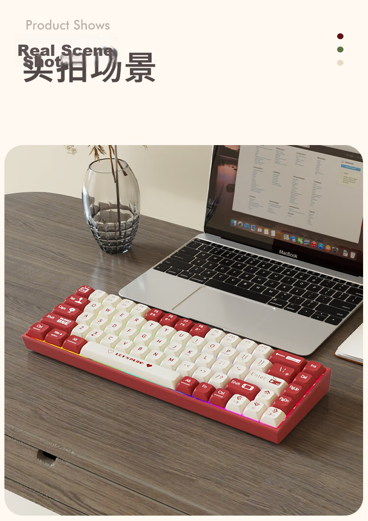 AJAZZ AK680 Wired Mechanical Keyboard, Dual-Color Keycaps, 68 Keys, Full Hot-Swappable, Customizable Mechanical Keyboard, Mixed Colorful Lighting Effects, Portable And Compact, Red And White, Blue Switches 13
