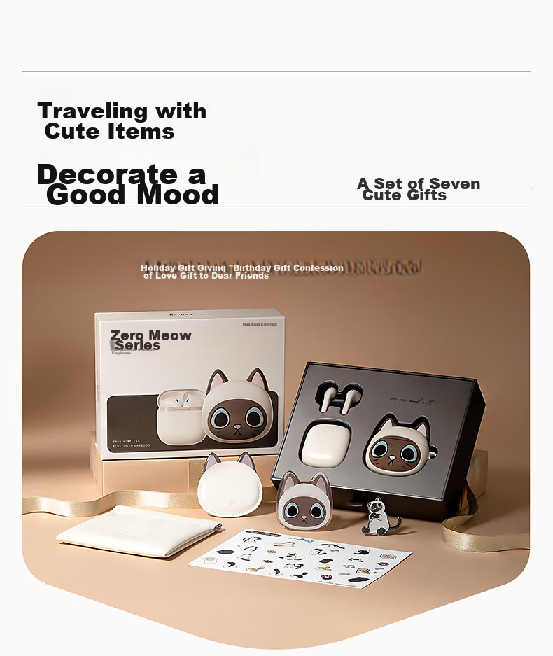 Manbuzhehuazai Zero Miao Series Limited Edition Gift Box, True Wireless Bluetooth Earphones, Semi In-Ear Headphones, Boodle Cat 3