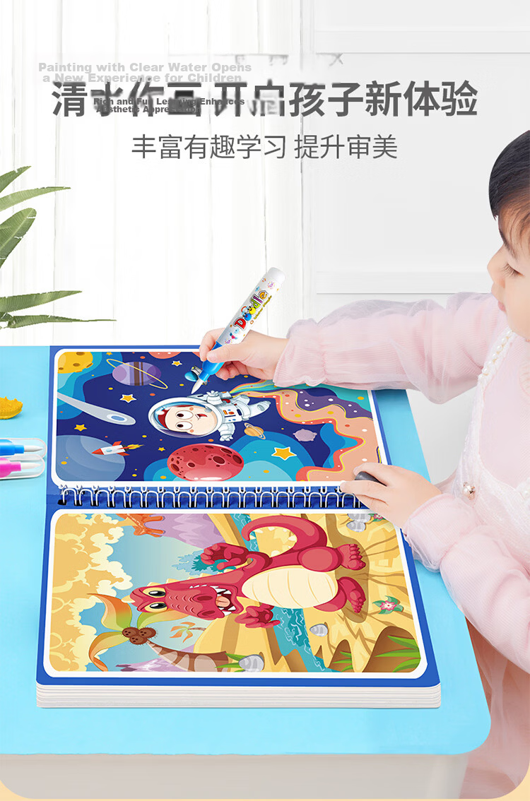 Yisr Children's Water Drawing Book Magic Water Pen Clear Water Graffiti Baby Coloring Painting Book Set Toy for Ages 1-3-6 10
