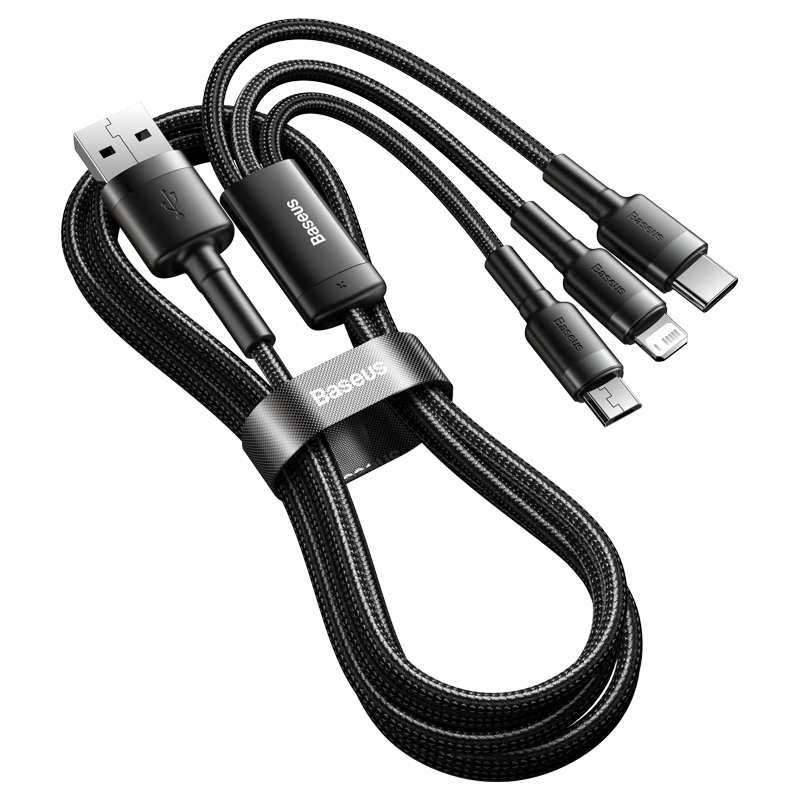 Beisi 3-in-1 Charging Cable for iPhone, Type-C, and Android Phones, Compatible with iPhone 15/14/13, Xiaomi, Huawei, Honor, 1.2m Car Charger Cable