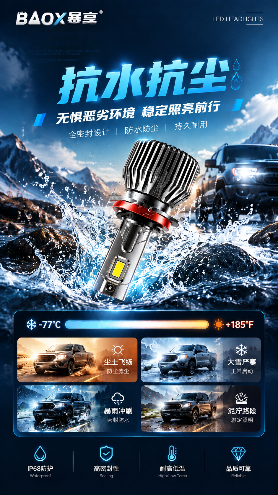 Baoxiang Car LED Headlights Bulb Laser Headlight Non-Destructive Installation Ultra-Bright Car Lights High Beam Low Beam/9005 11