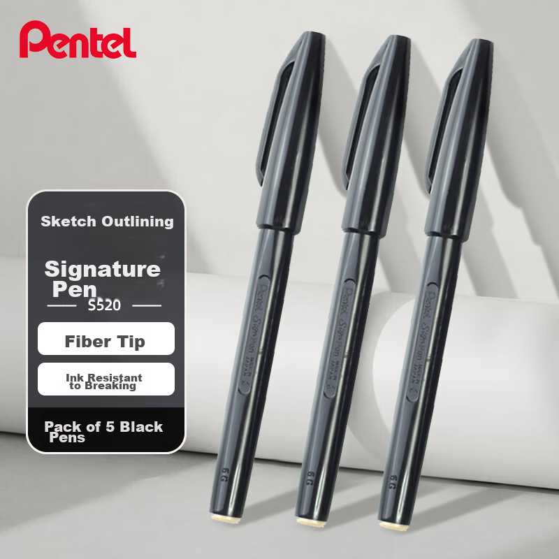 Pentel Signature Pen Sketching Liner Drawing Comic Hand-drawing Design Composition Pen S520 Red 6-Pack