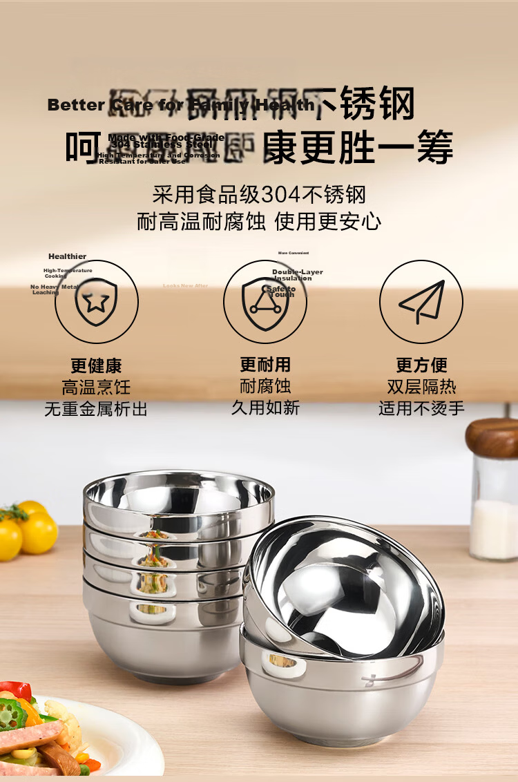 JD Original 304 Stainless Steel Bowl, Large Double-Layer Insulated Soup Bowl, Noodle Bowl, 18CM Ramen Bowl, Salad Bowl 3