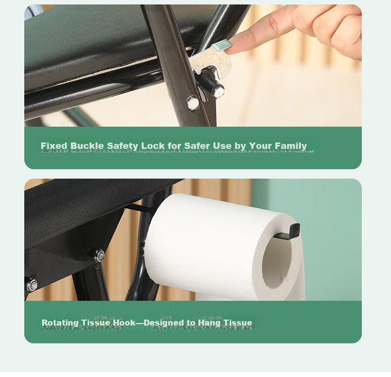 Youjia Premium Foldable Commode Chair for Elderly and Pregnant Women, Portable Toilet with Adjustable Height, Extra Large and Wide, Night Use, Home Foldable Mobile Commode Chair 12