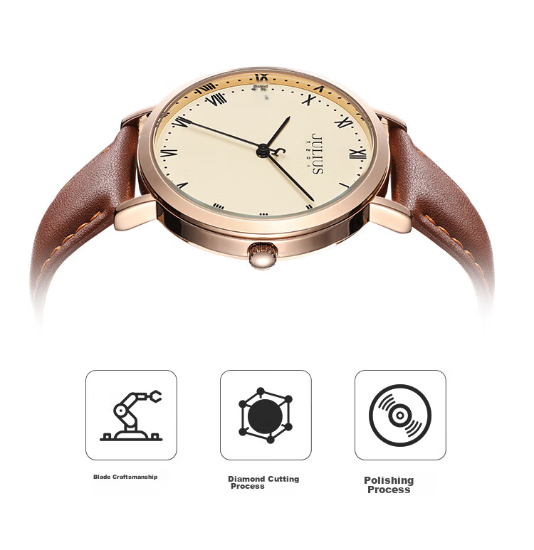Julius Men's Watch Simple Leather Strap Fashion Trendy Waterproof Quartz Watch Valentine's Day Gift for Boyfriend 11