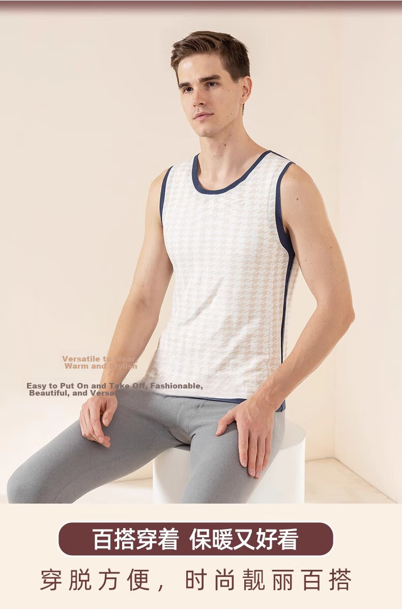 LangSha 100% Wool Thermal Vest for Men, Winter Seamless Heat-Retaining Fleece-Lined Antibacterial Undershirt Inner Vest Sleeveless Jacket 9