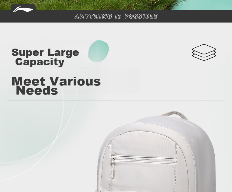 Li-Ning Backpack, Men's Shoulder Bag, Middle School Student Backpack, Travel Bag, High School Large Capacity Laptop Bag, Women's Hiking Backpack, Gray 14