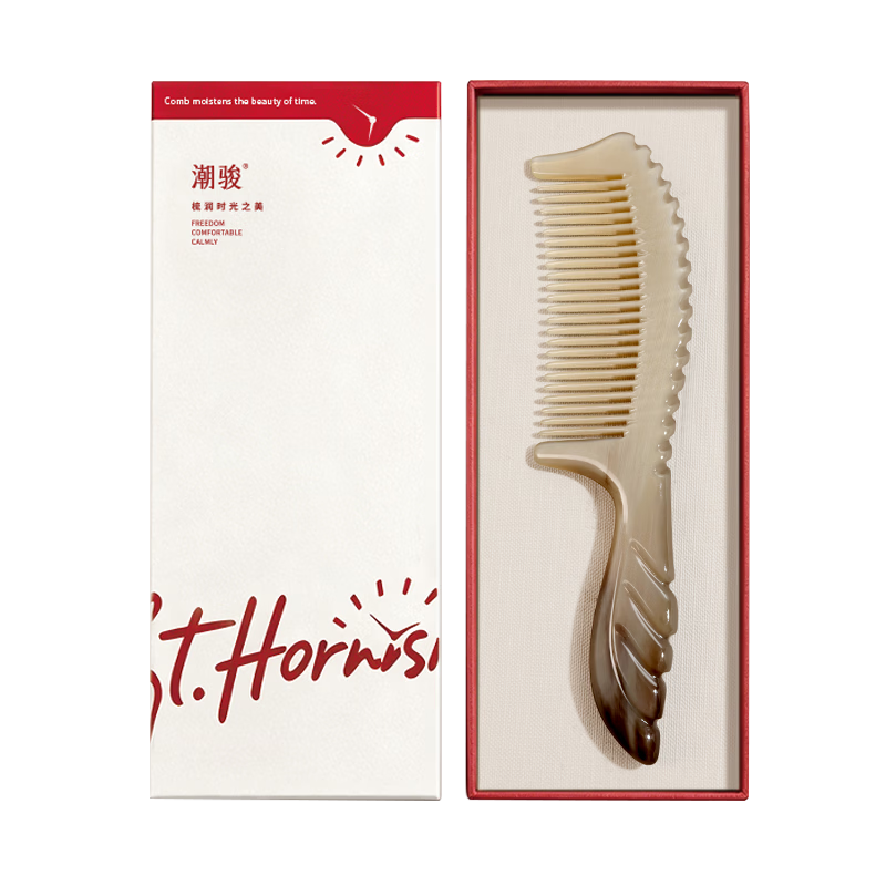 Chaojun Authentic Natural White Buffalo Horn Comb Massage Meridian Valentine's Day Gift for Women, Birthday Present for Wife, Anniversary Mid-Autumn Festival Gift for Parents And Elders, Practical High-End Gift for Clients