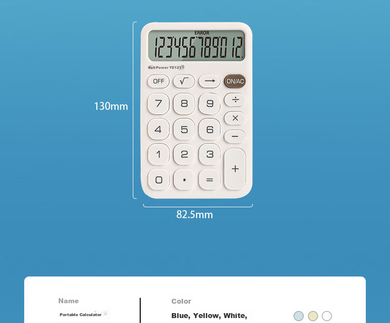 Deli Lightweight Portable Calculator 12-Digit Display Financial/Personal Calculator for Kids Office/Study Supplies TE121 Yellow 18