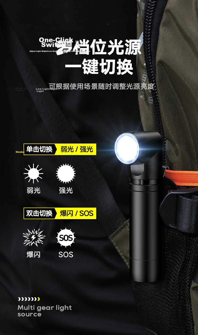 PHILIPS Metal Flashlight Magnetic Multifunctional Angle Tool Light Rechargeable Home Outdoor Cycling Emergency Lamp SFL2201 12