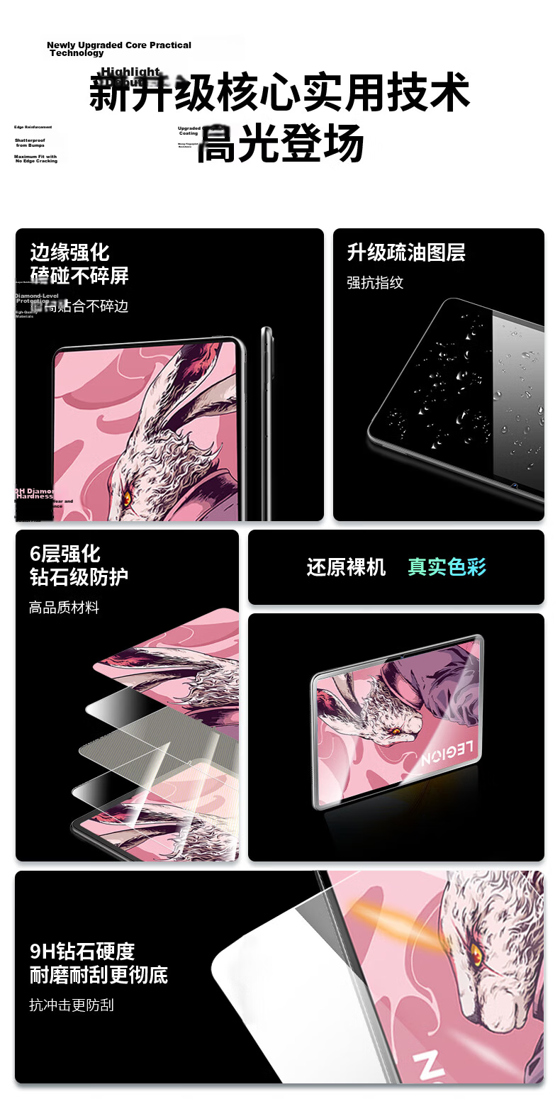 CangHua Tempered Glass Screen Protector for Lenovo Legion Y700 5th Gen 8.8-inch 2026 Model, Compatible with 2nd/3rd/4th Gen Legion Y700 Tablet Full Screen Protector 3