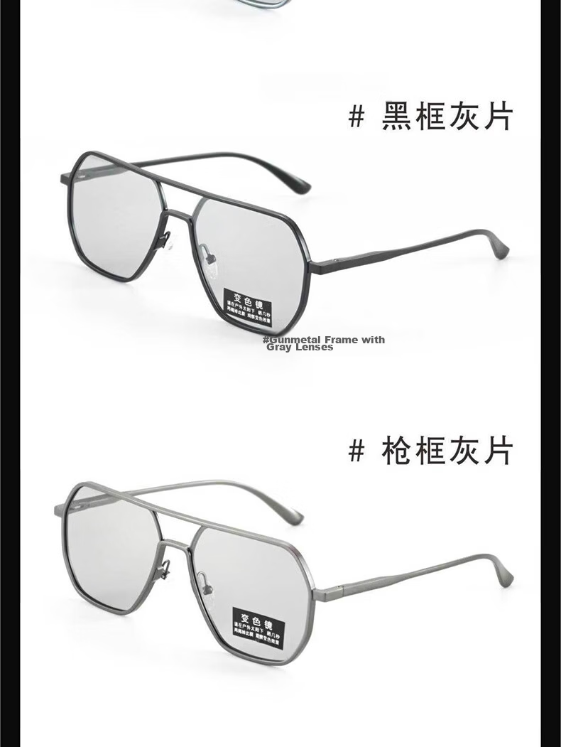 LESCA LUNETIER New High-End Men's Square Sunglasses, Polarized Sunglasses, UV Protection, Driving Glasses, Driver's Photochromic Lenses 26