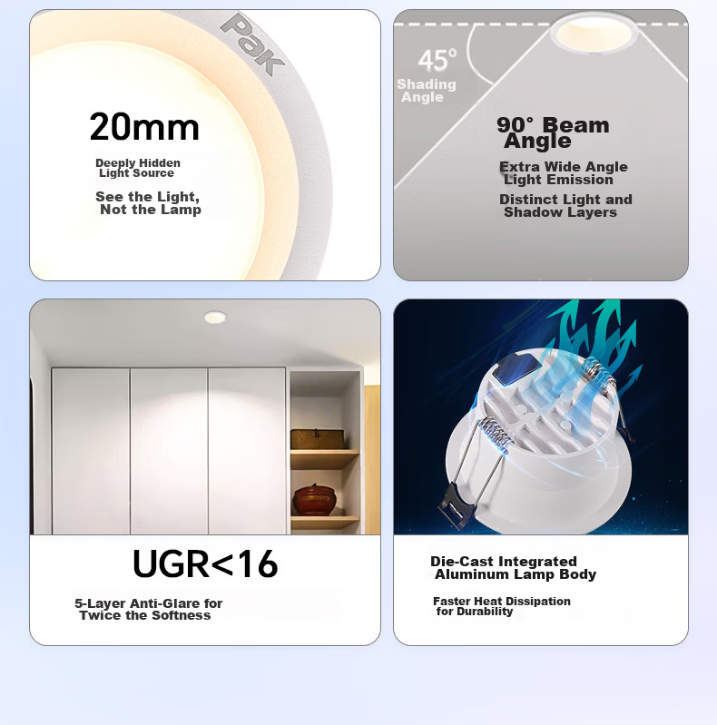 Sanxiong Aurora LED Recessed Downlight Spotlight Anti-Glare High Transmittance Cree LED Chip Yunqi 7W 5-Pack 6
