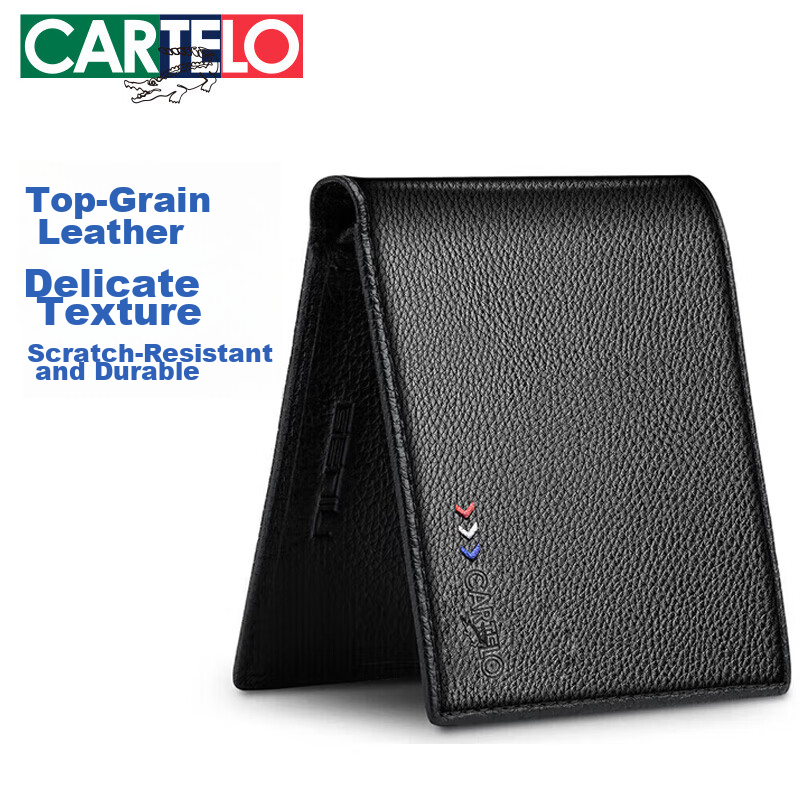 Cartelo Crocodile Men's Genuine Leather Wallet Fashion Business First Layer Cowhide Horizontal Short Multi-Function Money Clip Gift for Husband