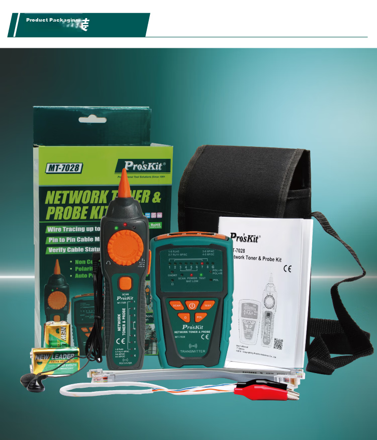 Pro'sKit MT-7028-C Audio Network Cable Tester Telephone Network Line Tracker Tester 8
