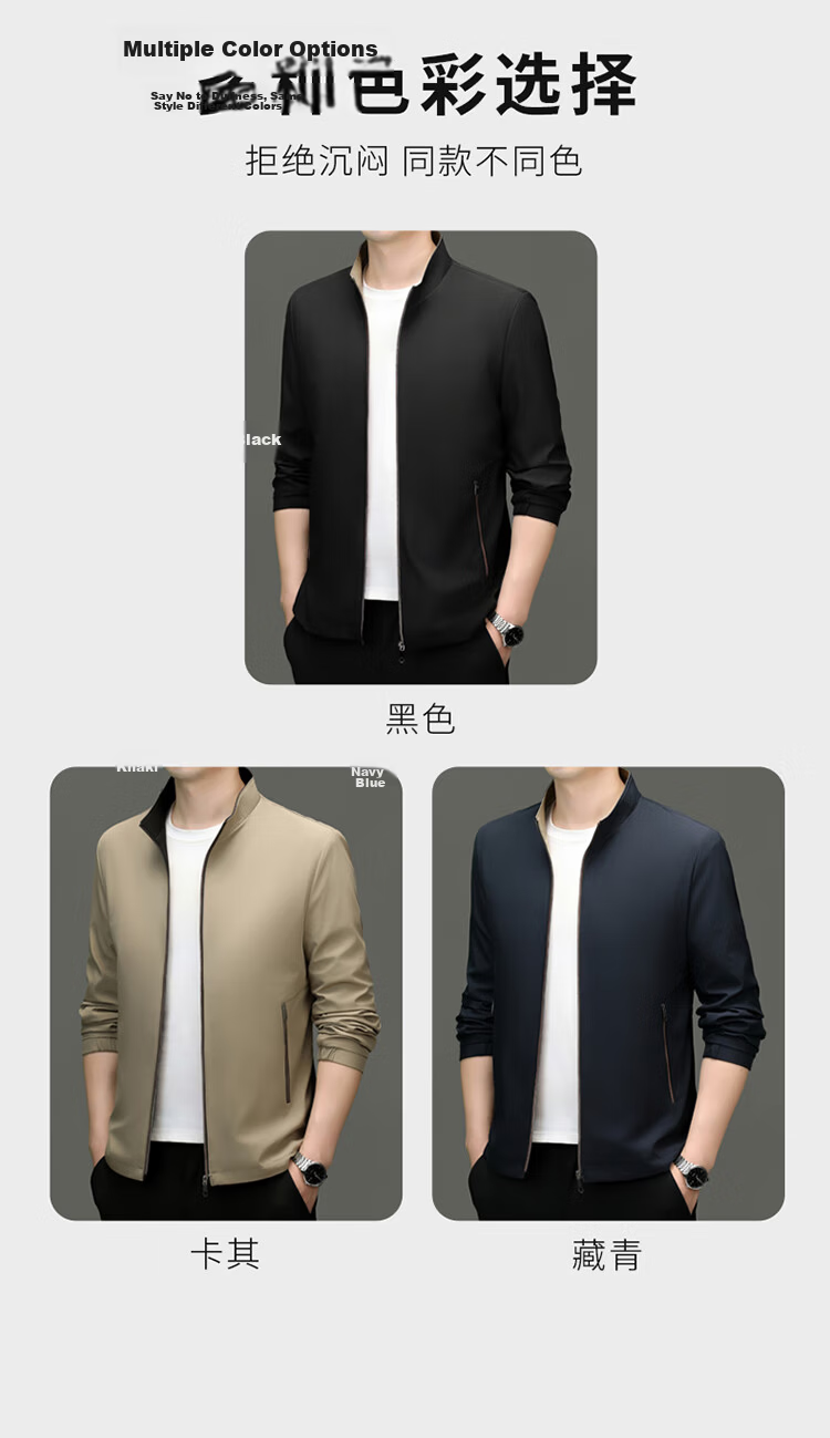 TUCANO Men's Spring Autumn Business Casual Wrinkle-Resistant Non-Iron Stand Collar Jacket Navy 3XL 7