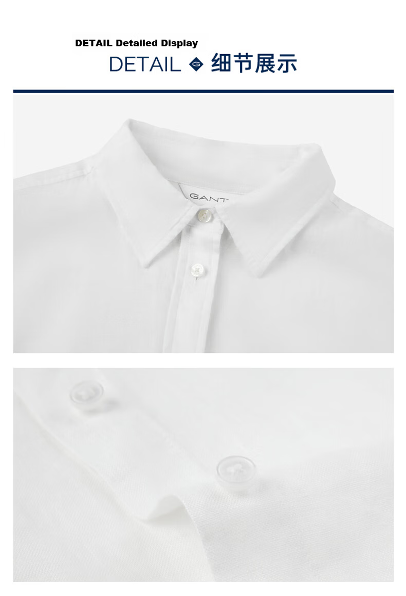 GANT Yuanye Shirt Spring Summer Women's Long Sleeve Vintage Pure Linen Shirt 455-Blue S 13